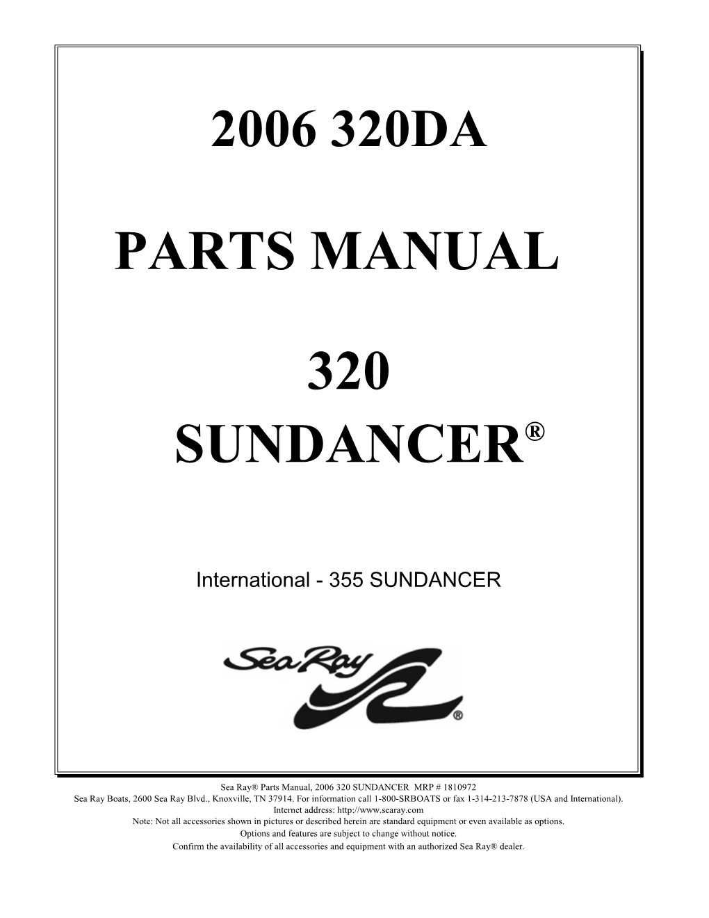 Parts Manual 2006 320Da Sundancer