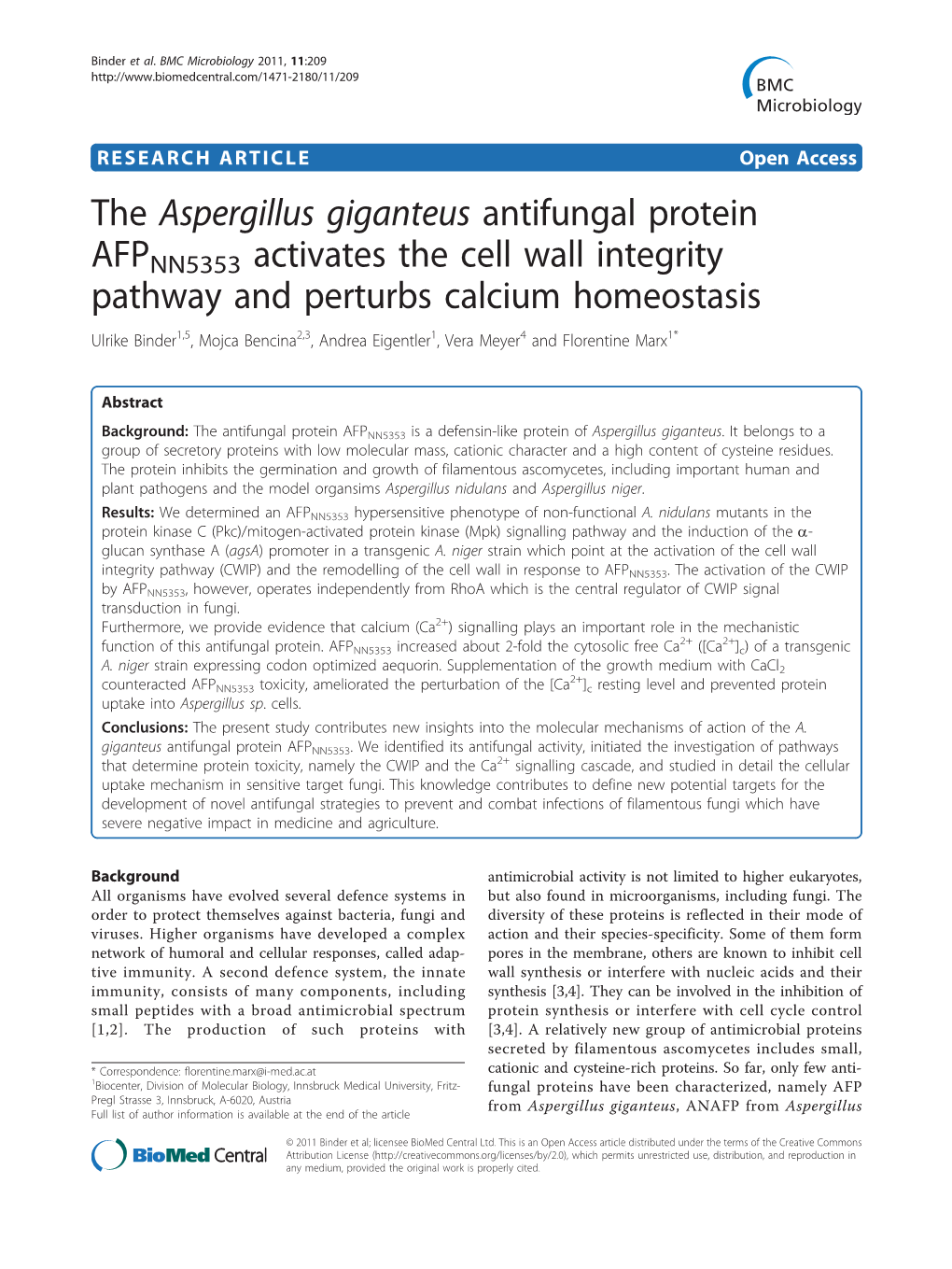 The Aspergillus Giganteus Antifungal Protein AFPNN5353 Activates the Cell Wall Integrity Pathway and Perturbs Calcium Homeostasi