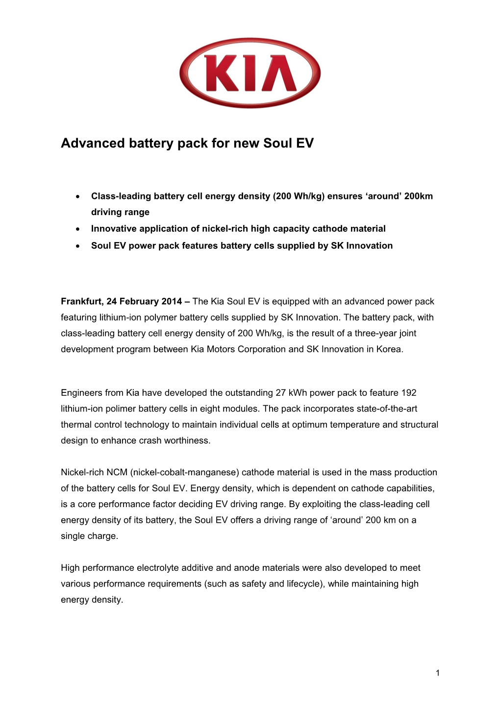 Advanced Battery Pack for New Soul EV