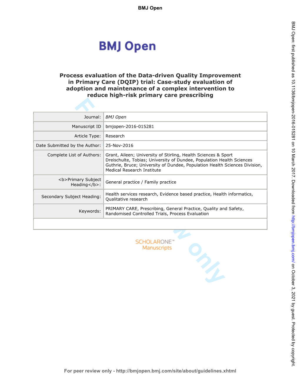 For Peer Review Only Journal: BMJ Open