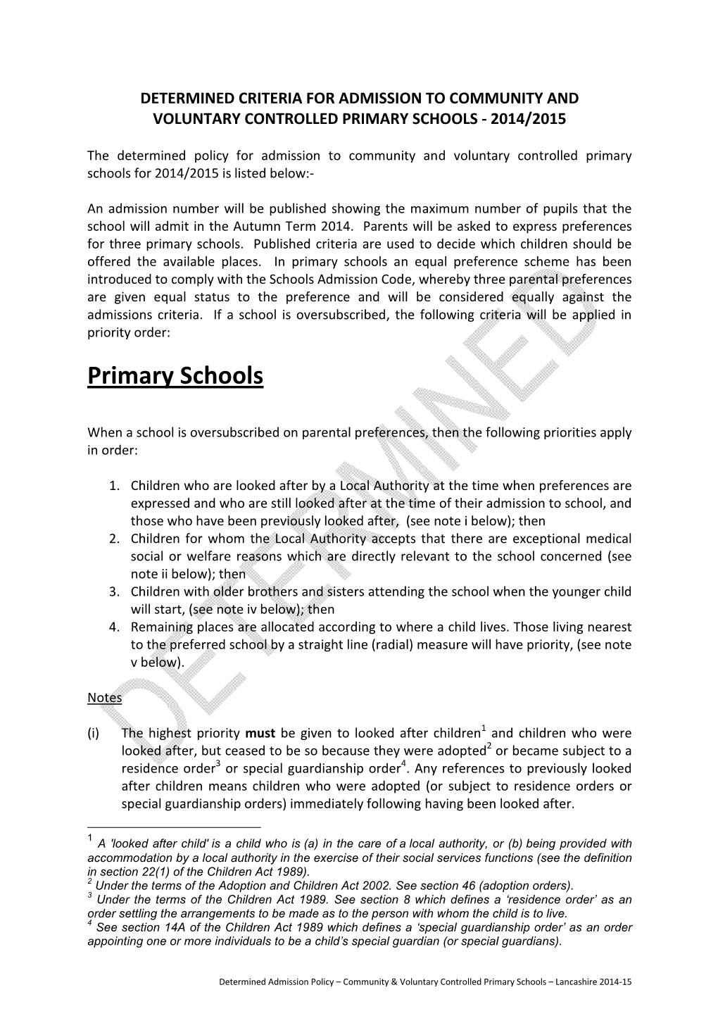 Determined Admission Policy Primaryc & VC 2014-15