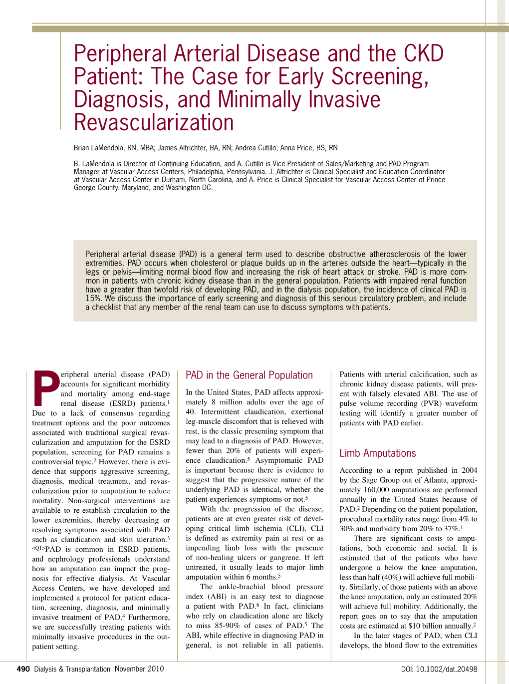 Peripheral Arterial Disease and the CKD Patient: the Case for Early Screening, Diagnosis, and Minimally Invasive Revascularization