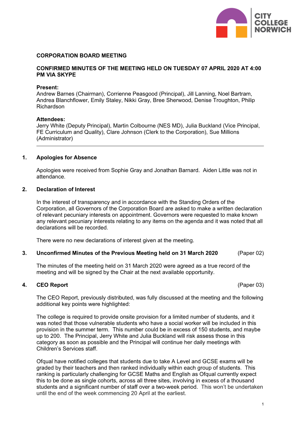Minutes of the Board Meeting 07.04.2020