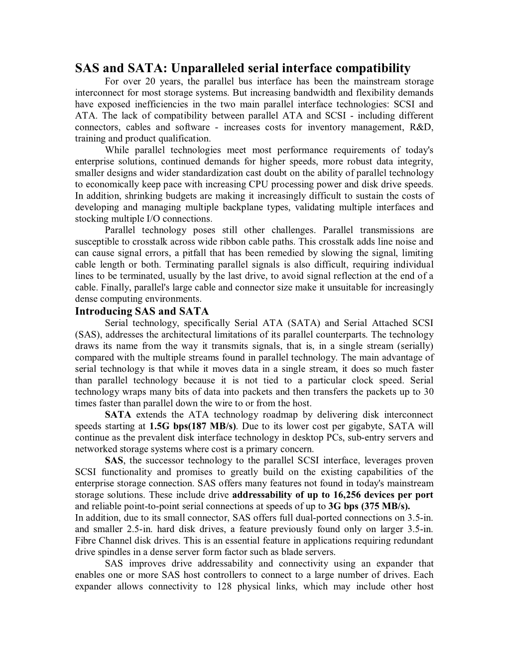 SAS and SATA: Unparalleled Serial Interface Compatibility