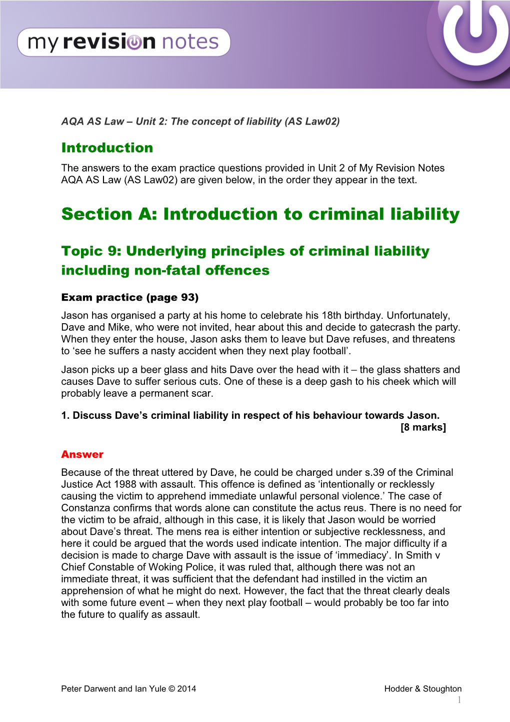 AQA AS Law Unit 2: the Concept of Liability (AS Law02)