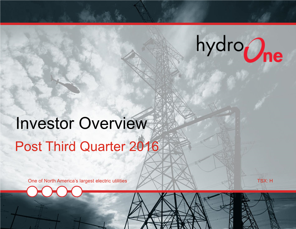 Investor Overview Post Third Quarter 2016