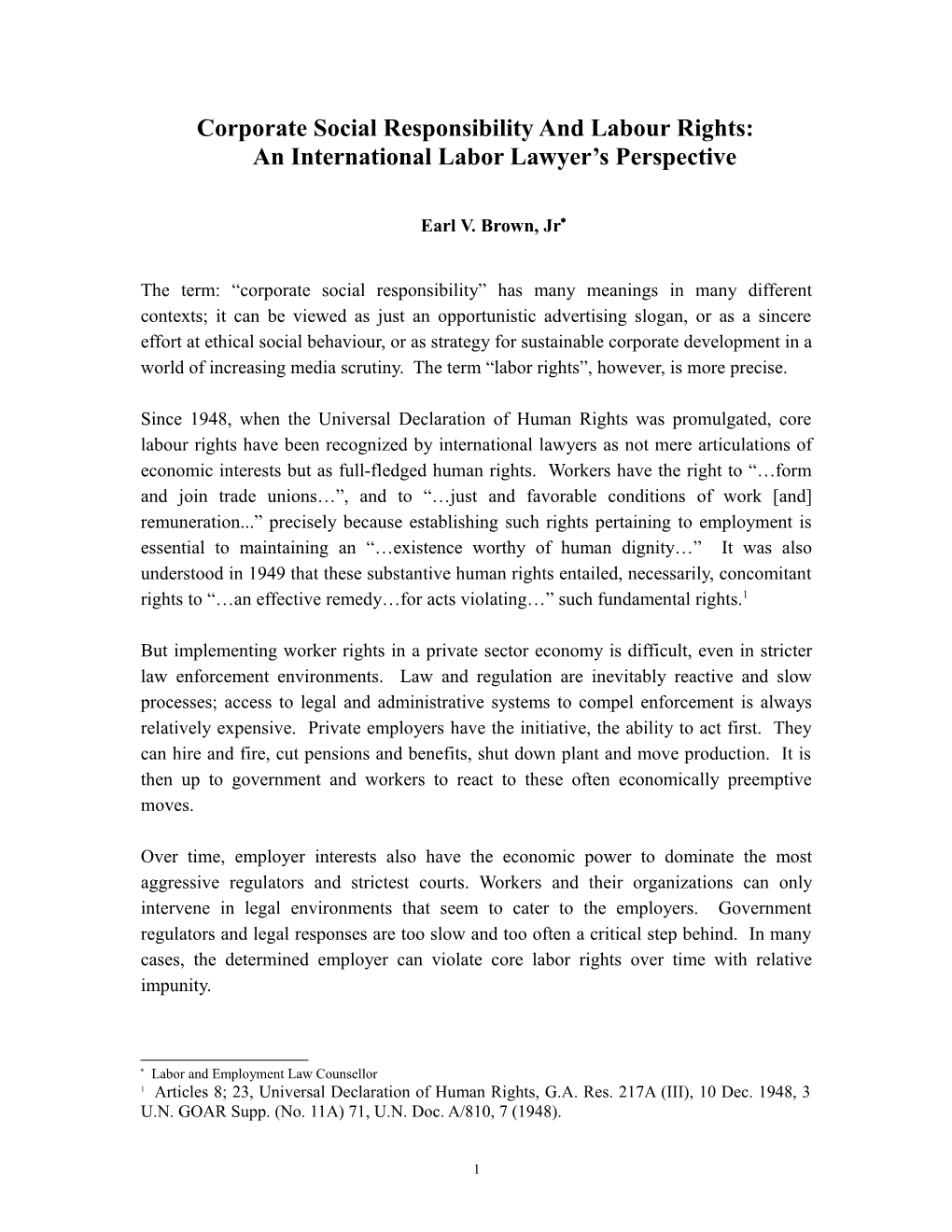 Corporate Social Responsibility and Labour Rights