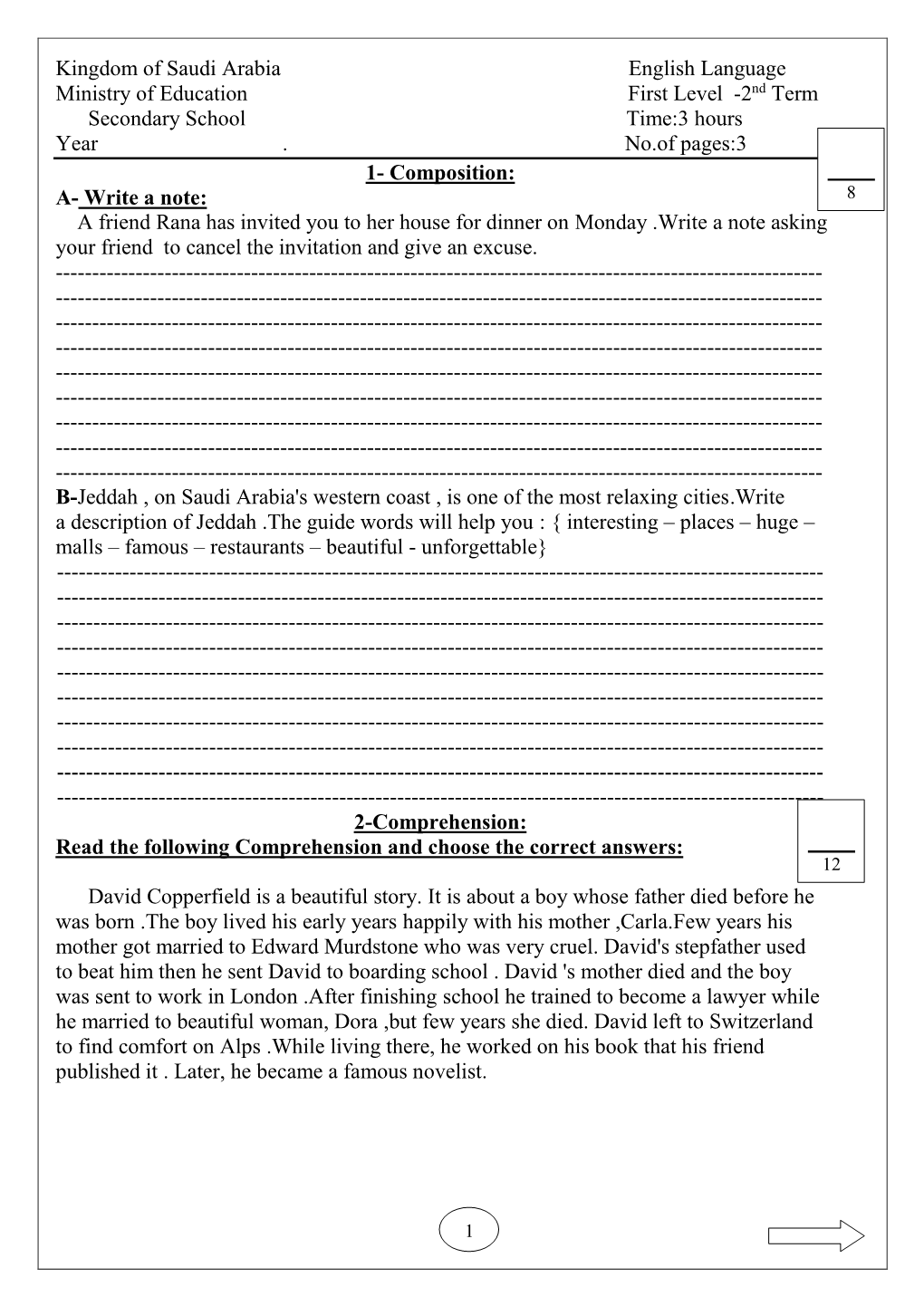 Kingdom of Saudi Arabia English Language Term 2- First Level Of