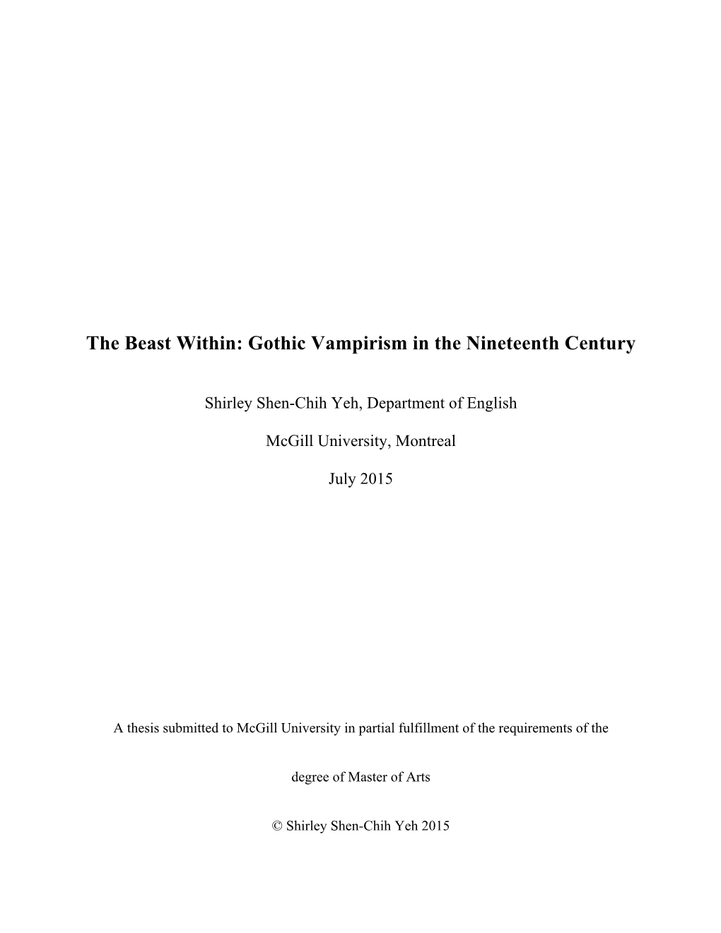 The Beast Within: Gothic Vampirism in the Nineteenth Century