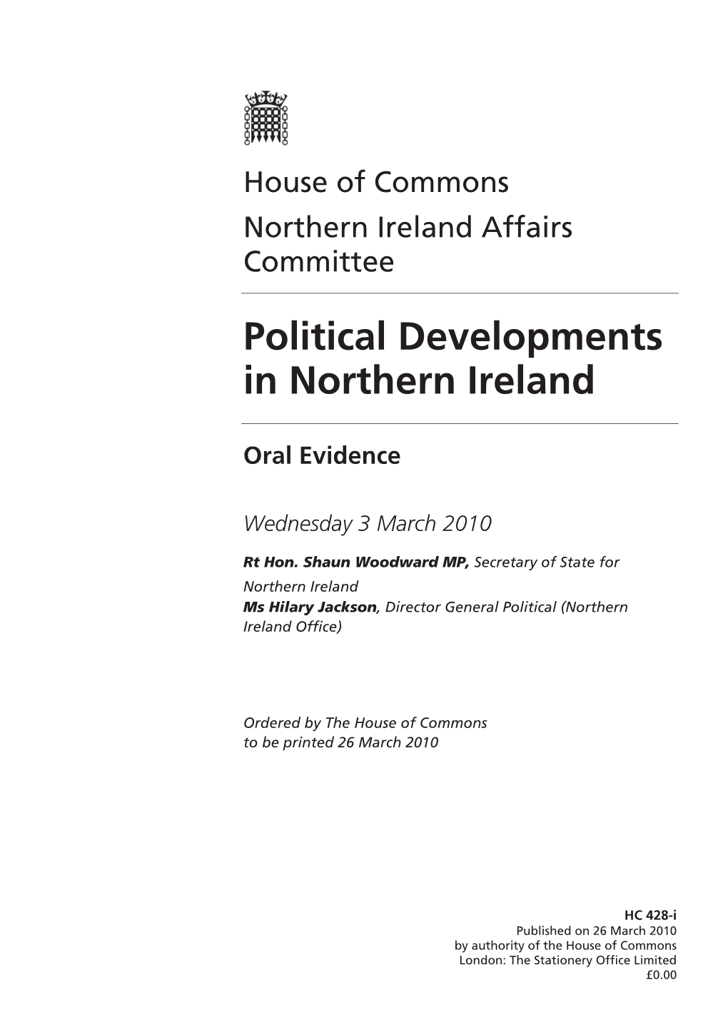 Political Developments in Northern Ireland