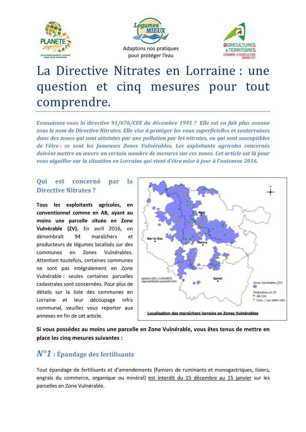 La Directive Nitrates En Lorraine : Une Question Et Cinq Mesures Pour Tout Comprendre