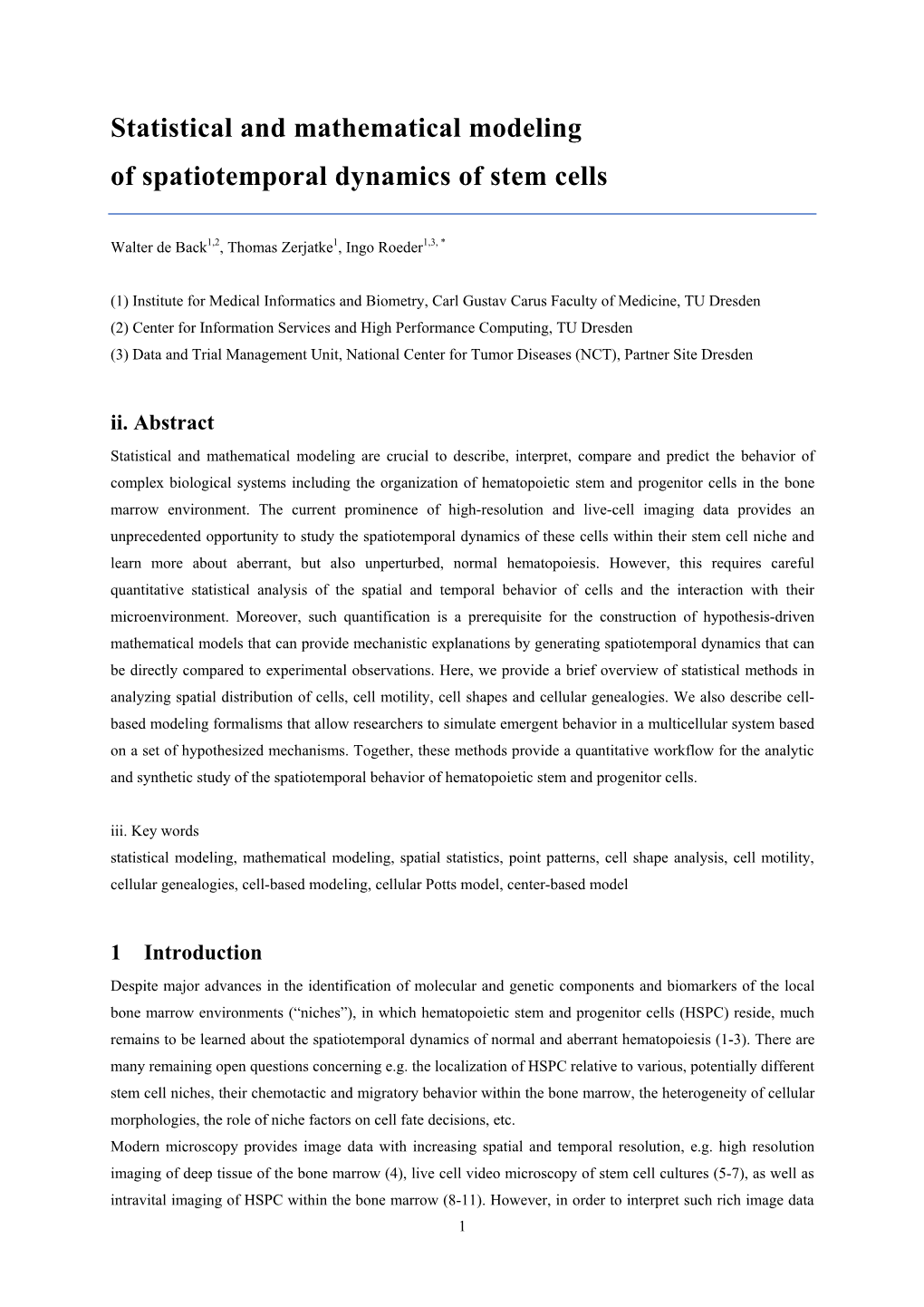 Statistical and Mathematical Modeling of Spatiotemporal Dynamics of Stem Cells