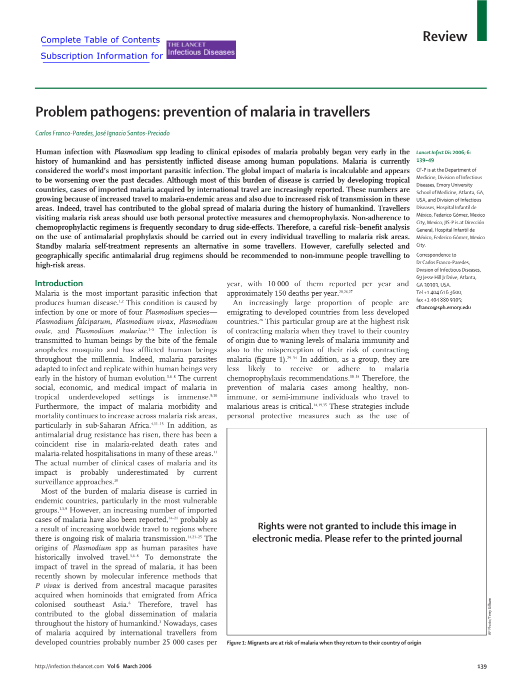 Prevention of Malaria in Travellers
