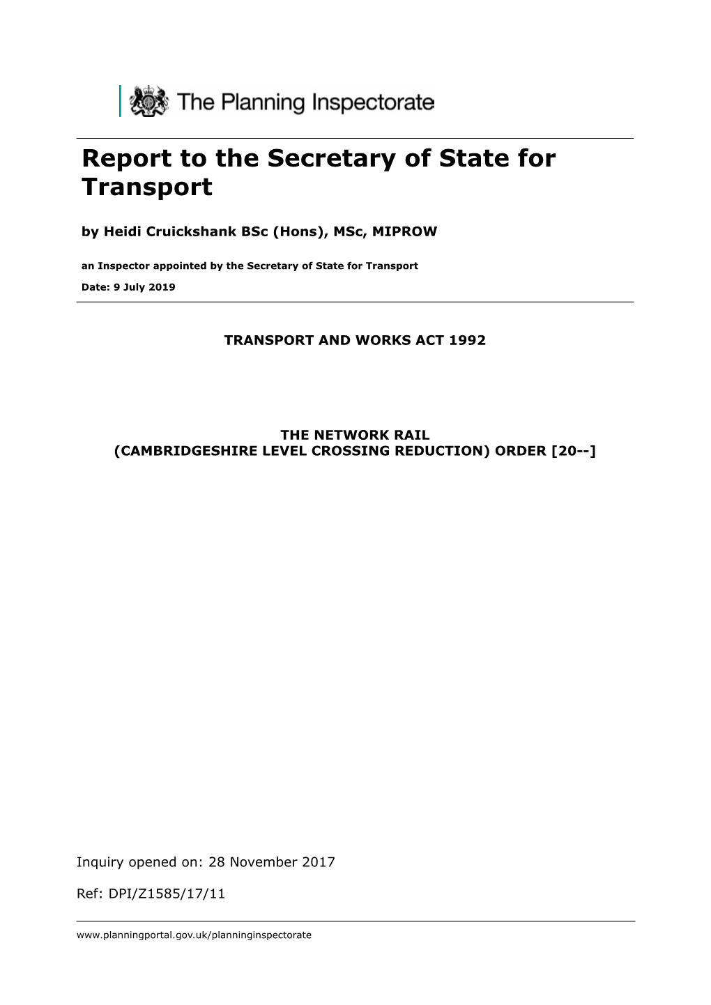 Report to the Secretary of State for Transport