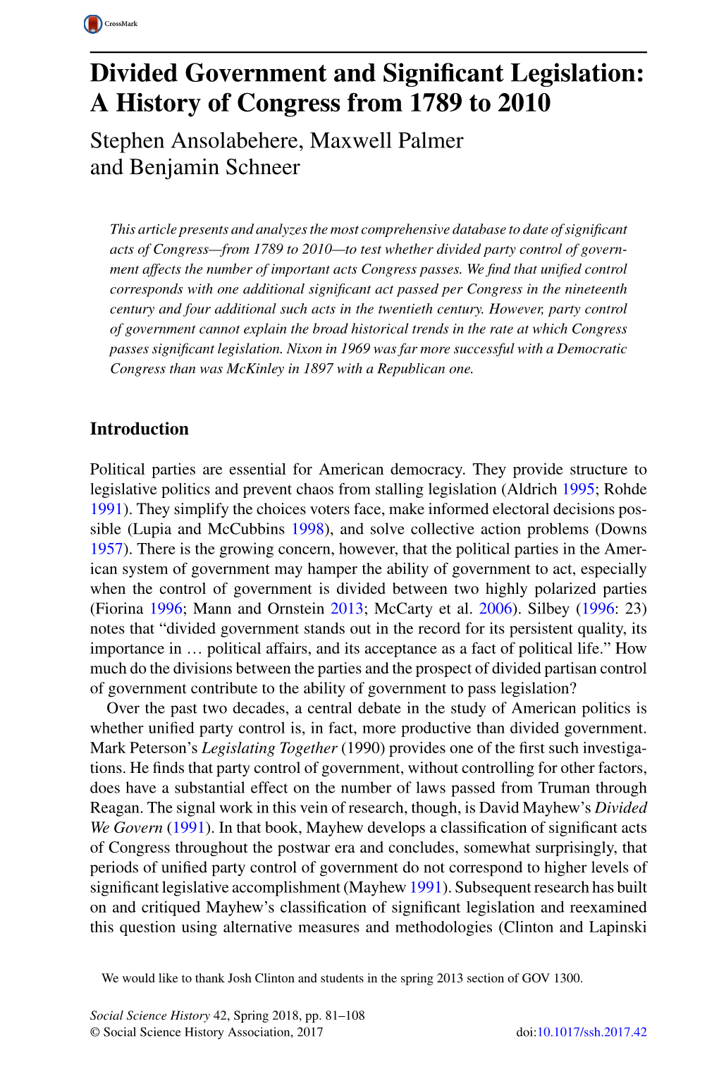 Divided Government and Significant Legislation