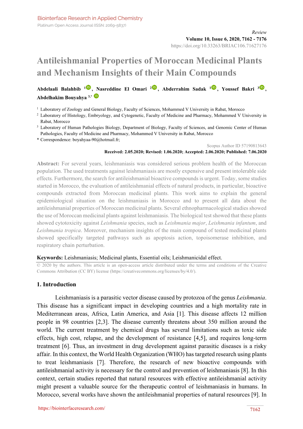 Antileishmanial Properties of Moroccan Medicinal Plants and Mechanism Insights of Their Main Compounds