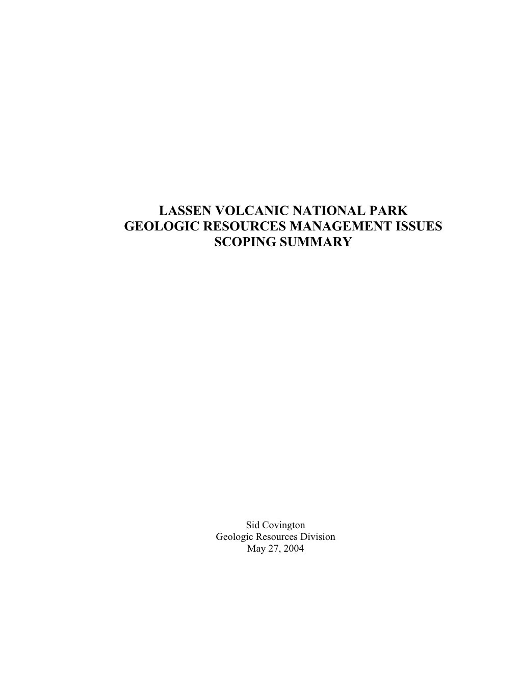 Lassen Volcanic National Park Geologic Resource Evaluation