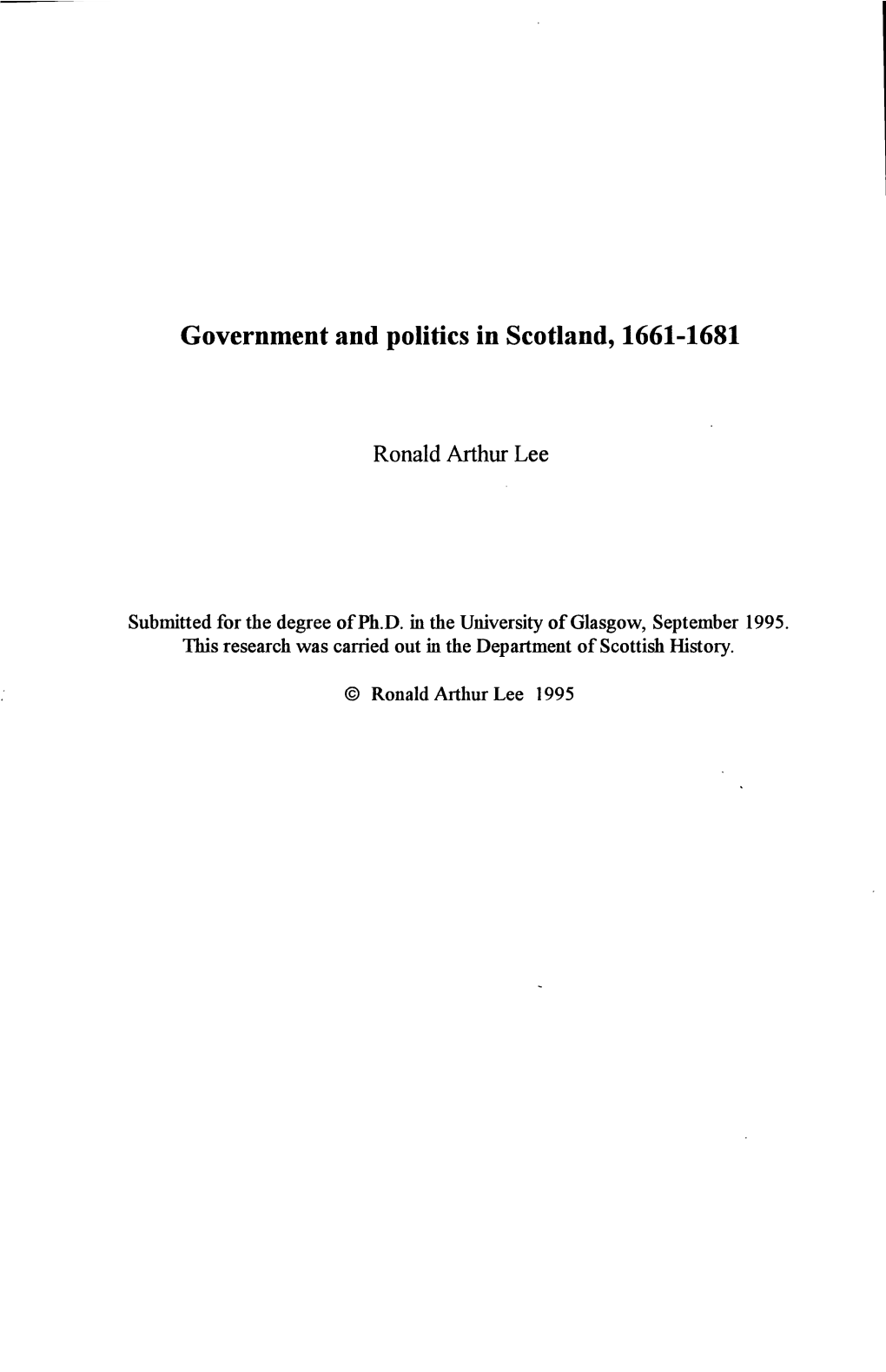 Government and Politics in Scotland, 1661-1681