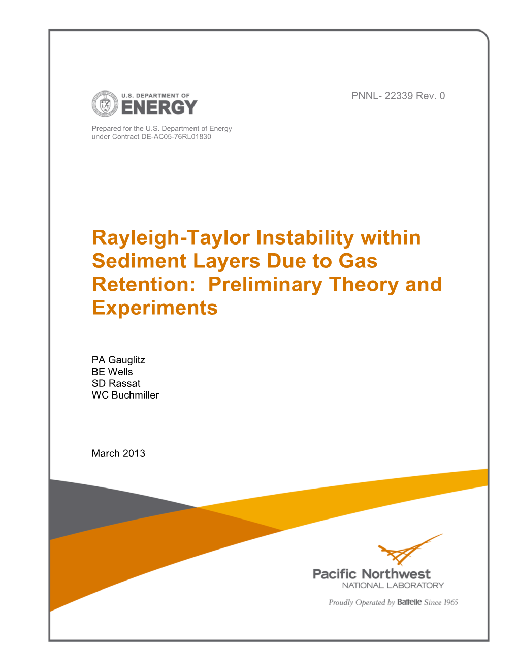 Rayleigh-Taylor Instability Within Sediment Layers Due to Gas Retention: Preliminary Theory and Experiments