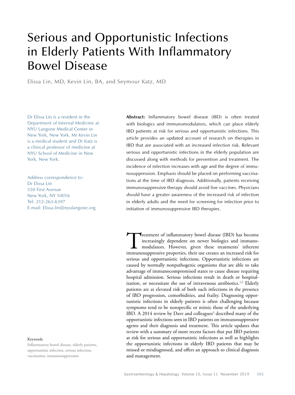 Serious and Opportunistic Infections in Elderly Patients with Inflammatory Bowel Disease