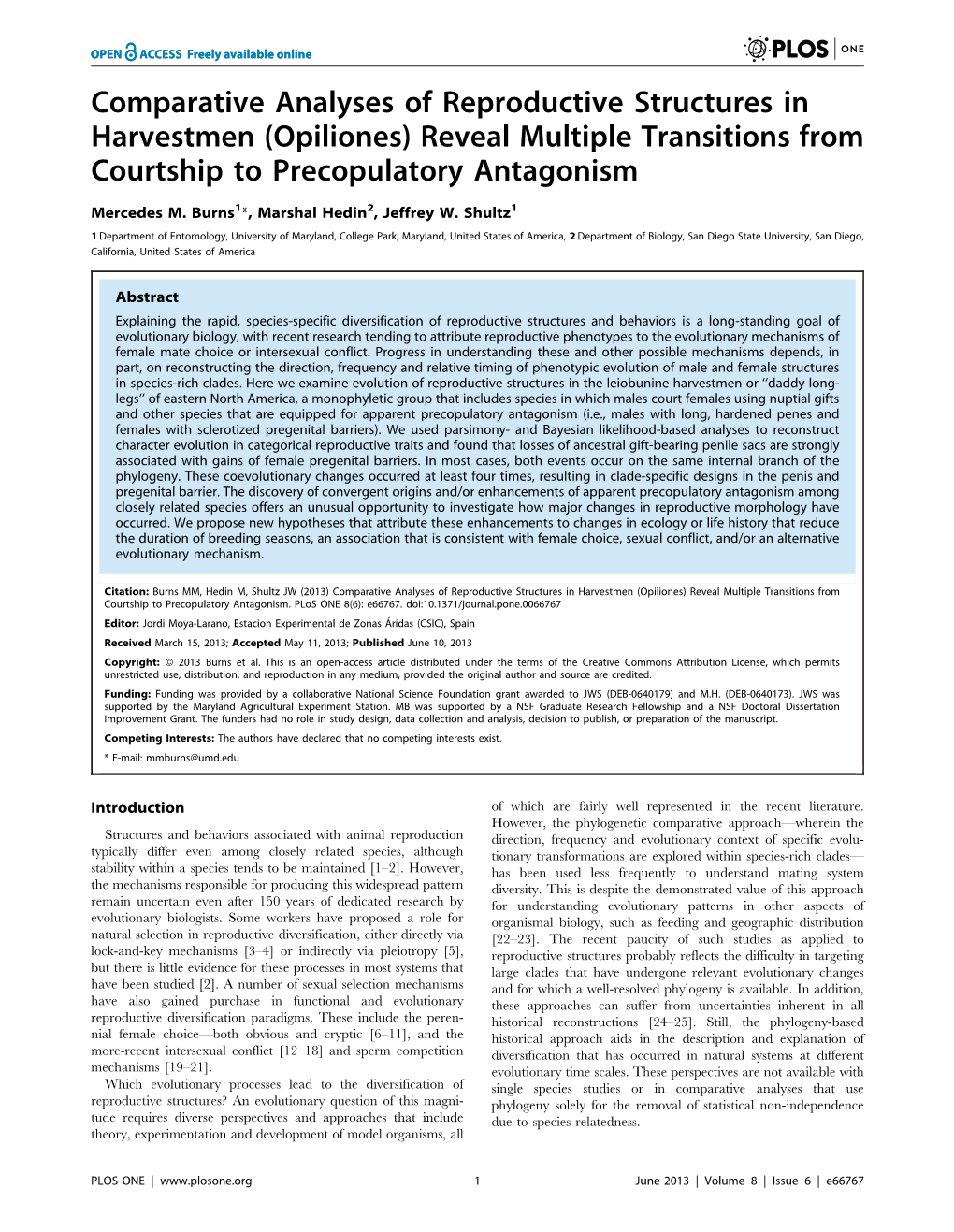 Comparative Analyses of Reproductive Structures in Harvestmen (Opiliones) Reveal Multiple Transitions from Courtship to Precopulatory Antagonism