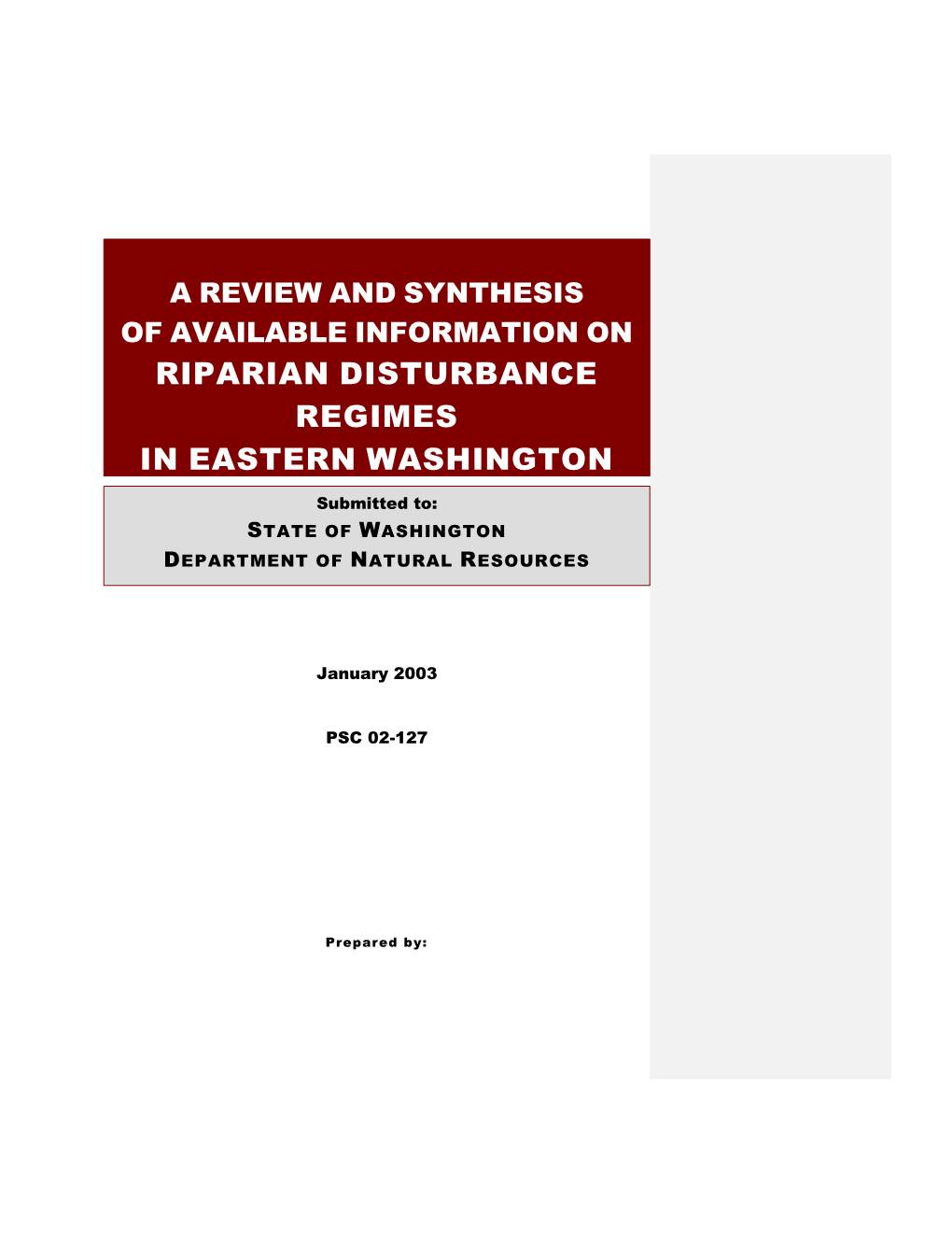 Riparian Disturbance Regimes in Eastern Washington