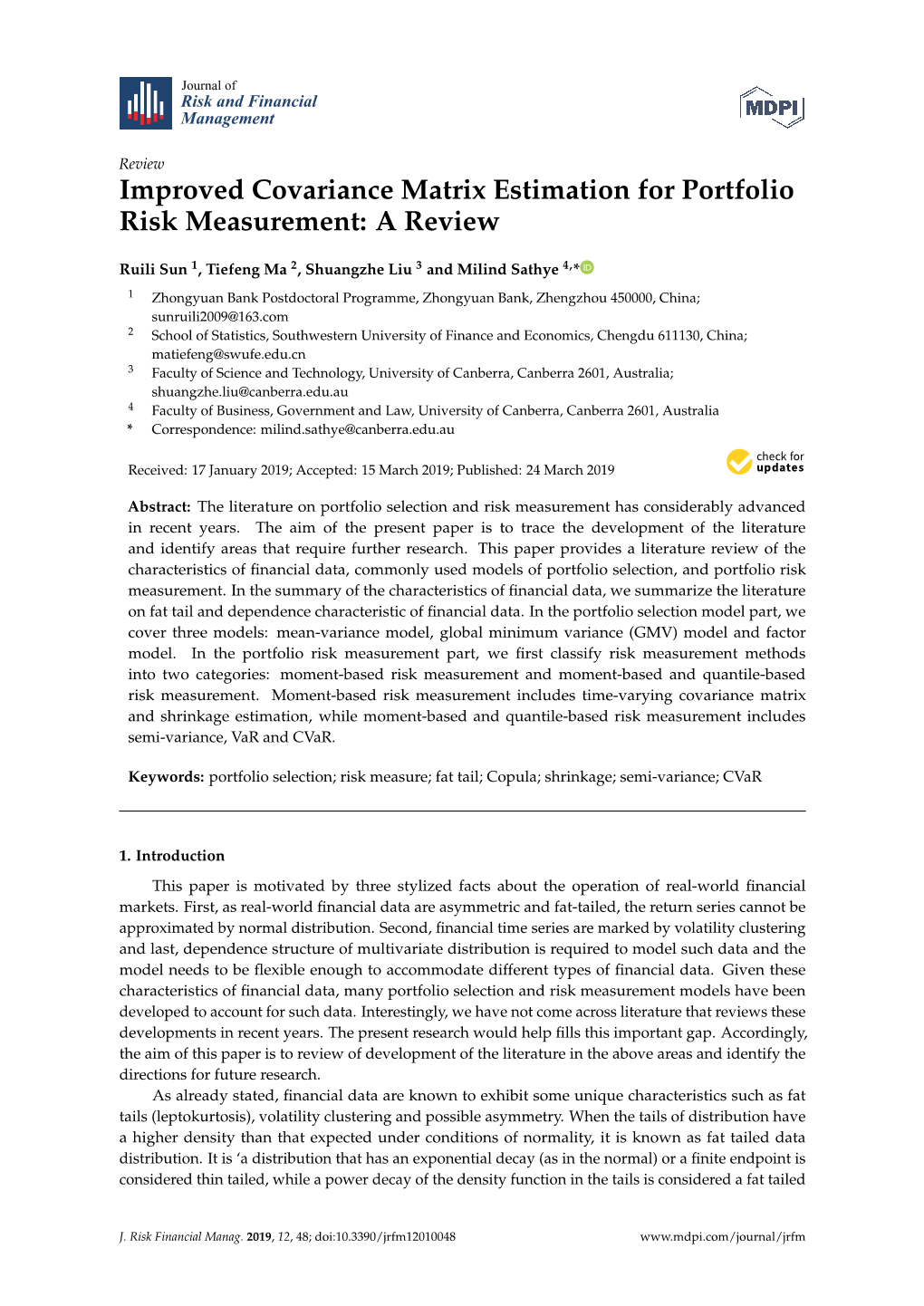 Improved Covariance Matrix Estimation for Portfolio Risk Measurement: a Review