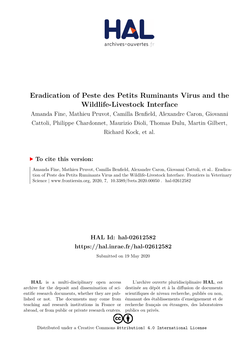 Eradication of Peste Des Petits Ruminants Virus and the Wildlife-Livestock Interface