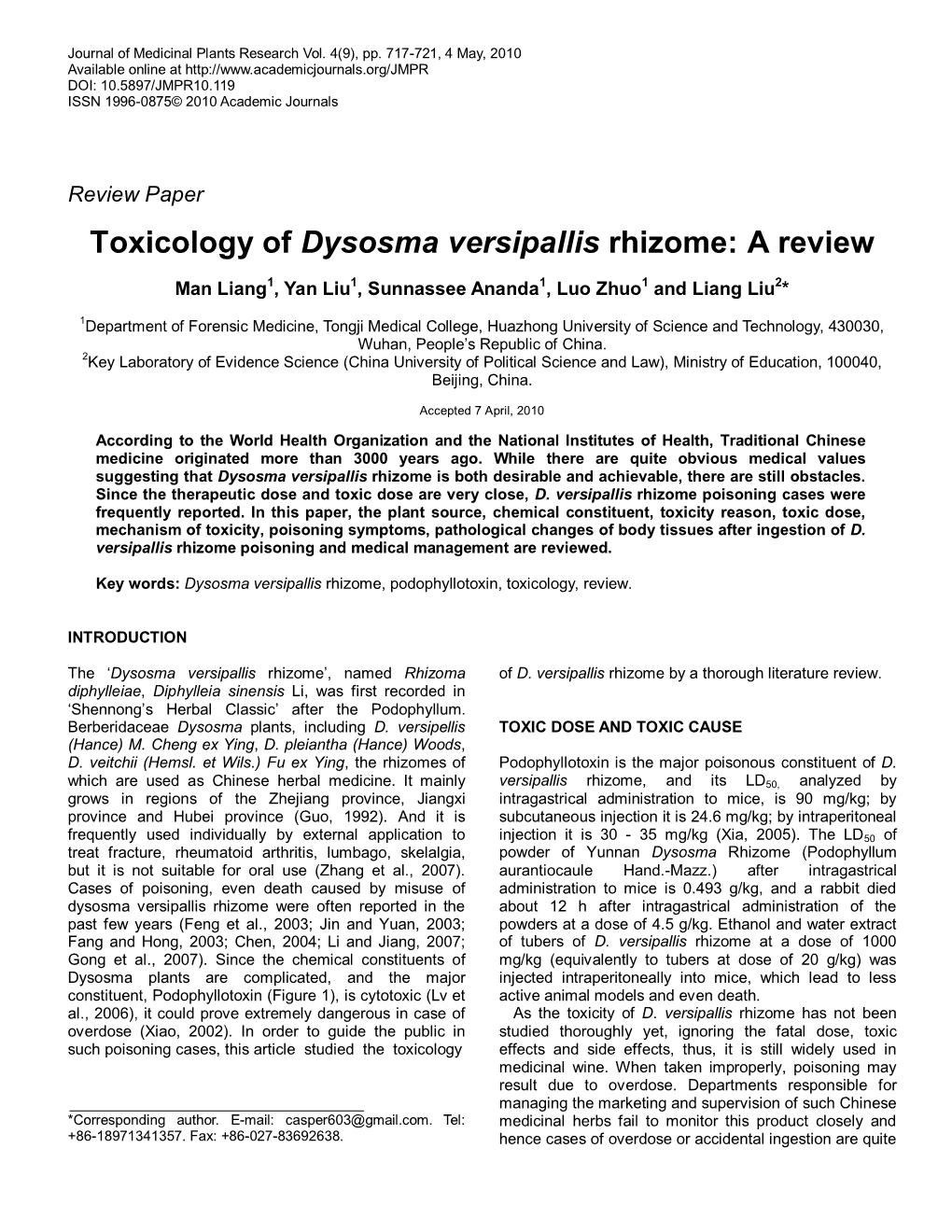 Toxicology of Dysosma Versipallis Rhizome: a Review