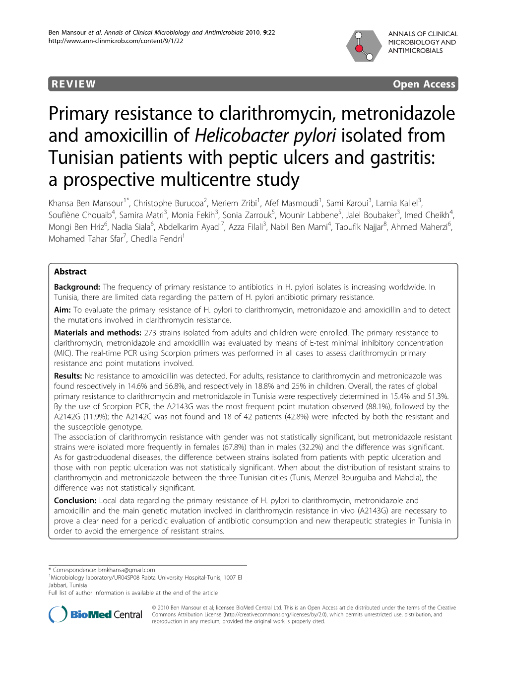 Primary Resistance to Clarithromycin, Metronidazole And