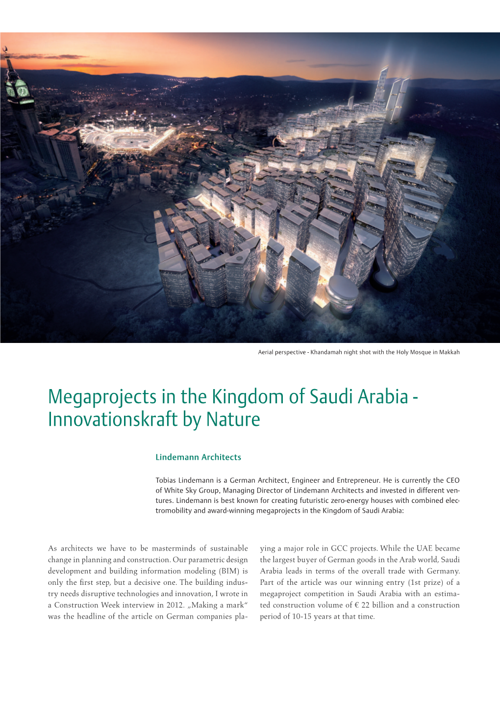 Megaprojects in the Kingdom of Saudi Arabia - Innovationskraft by Nature