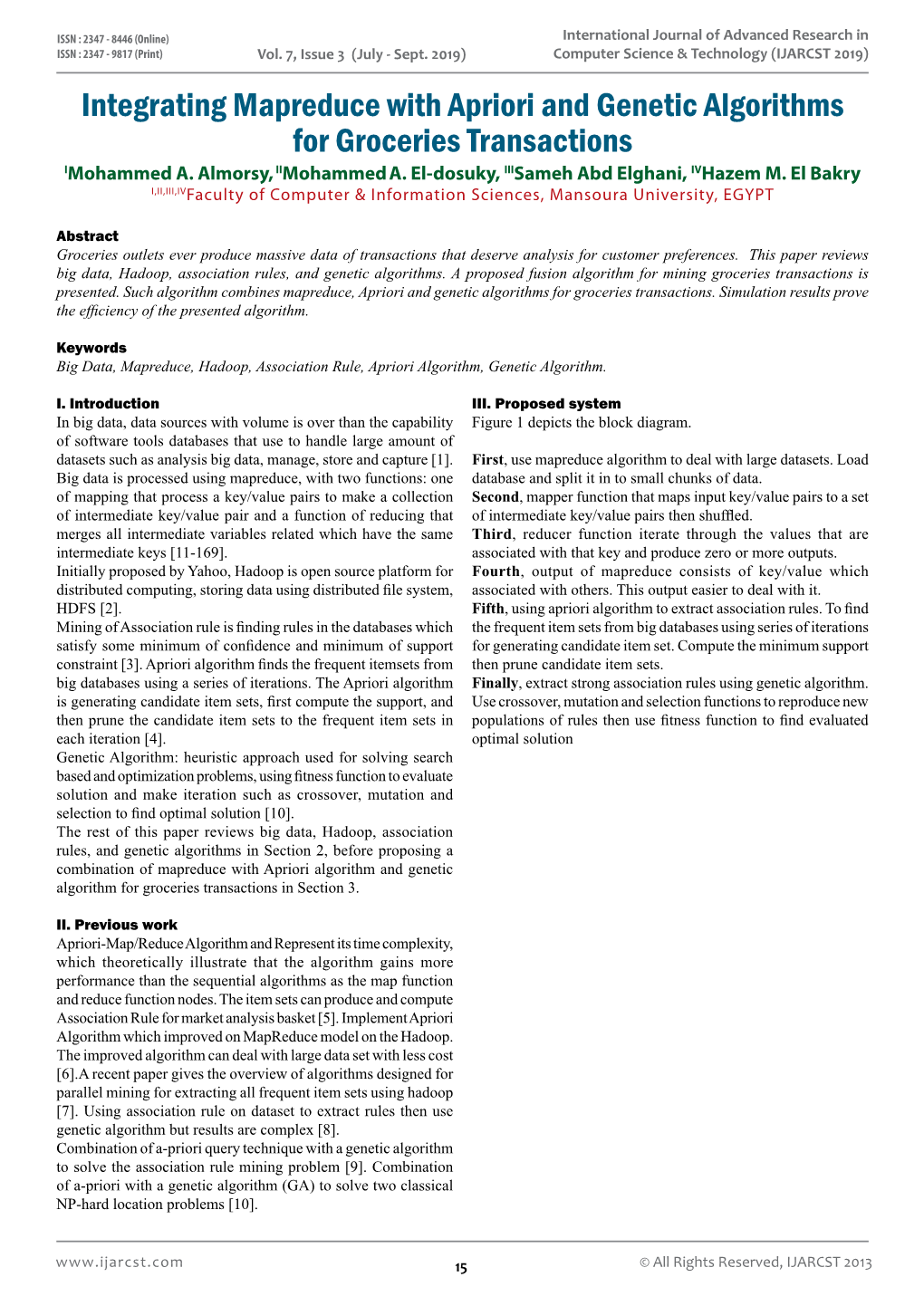 Integrating Mapreduce with Apriori and Genetic Algorithms for Groceries Transactions Imohammed A