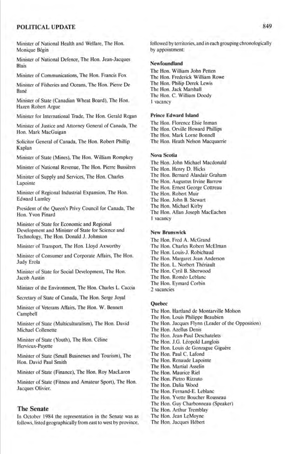 POLITICAL UPDATE 849 the Senate