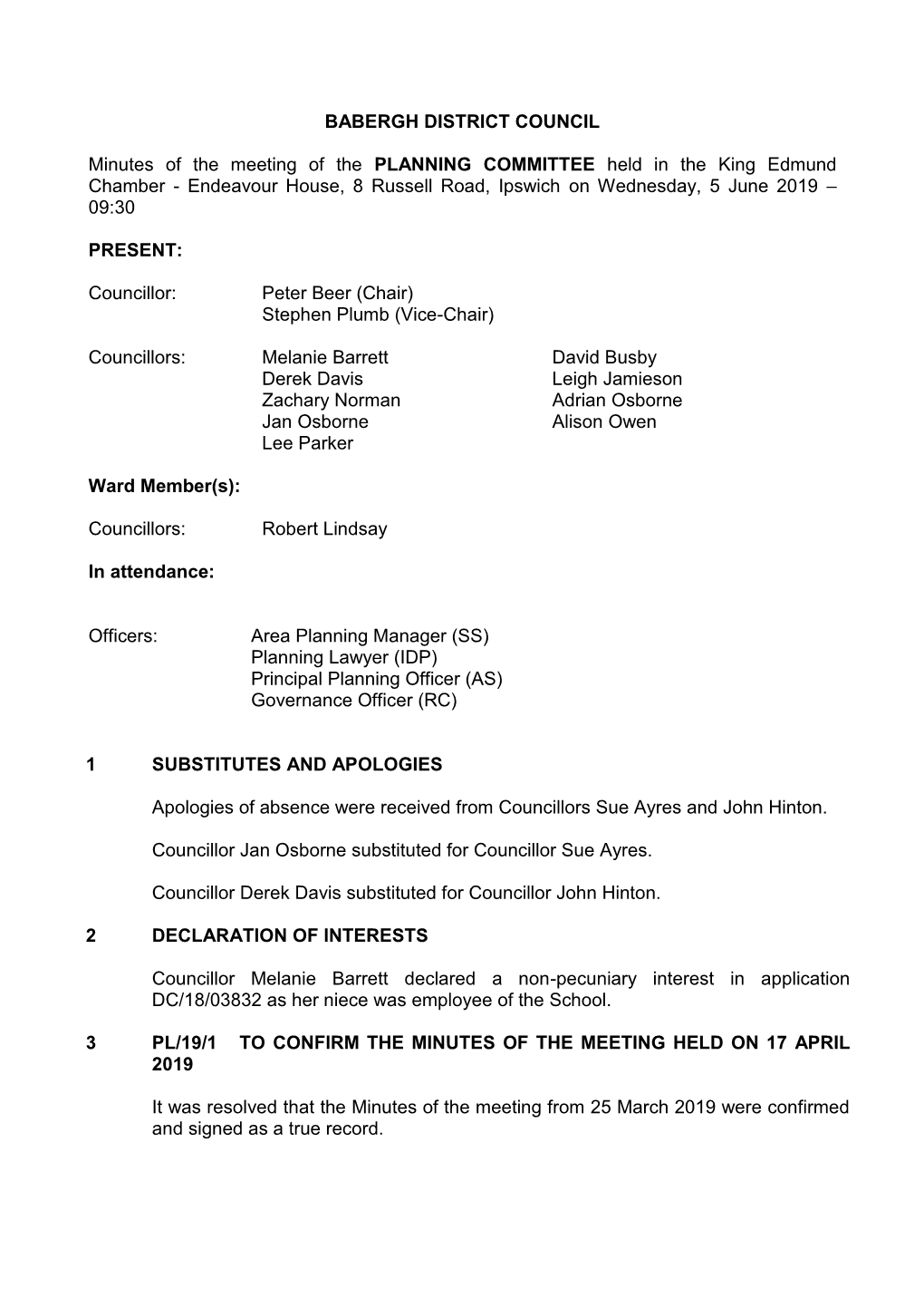 BABERGH DISTRICT COUNCIL Minutes of the Meeting of The