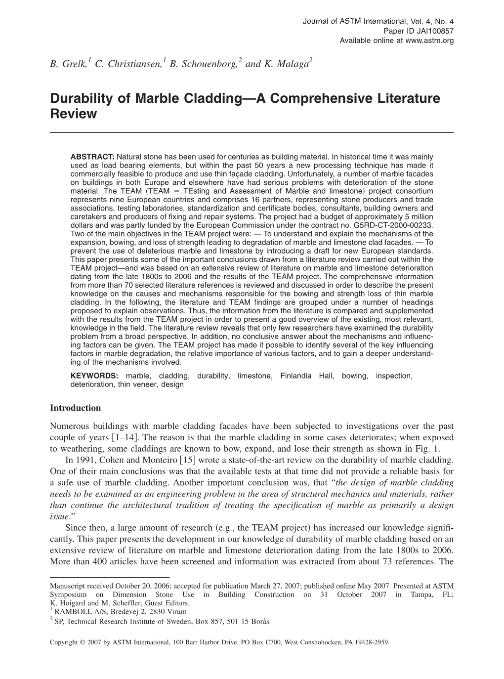 Durability of Marble Cladding—A Comprehensive Literature Review