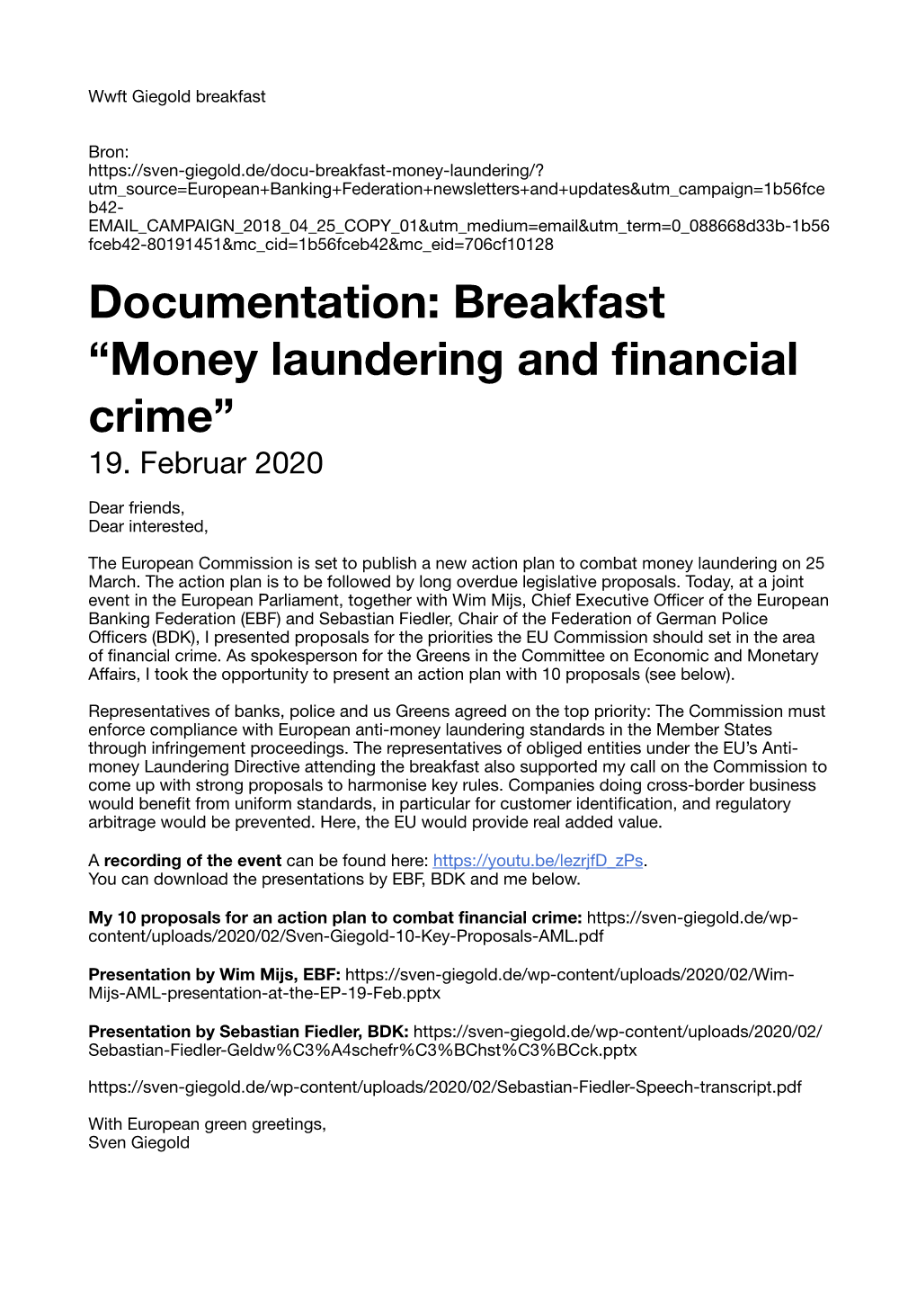 Breakfast “Money Laundering and Financial Crime”