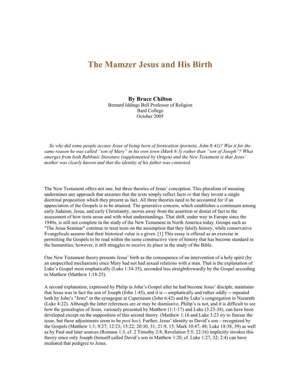 The Mamzer Jesus and His Birth