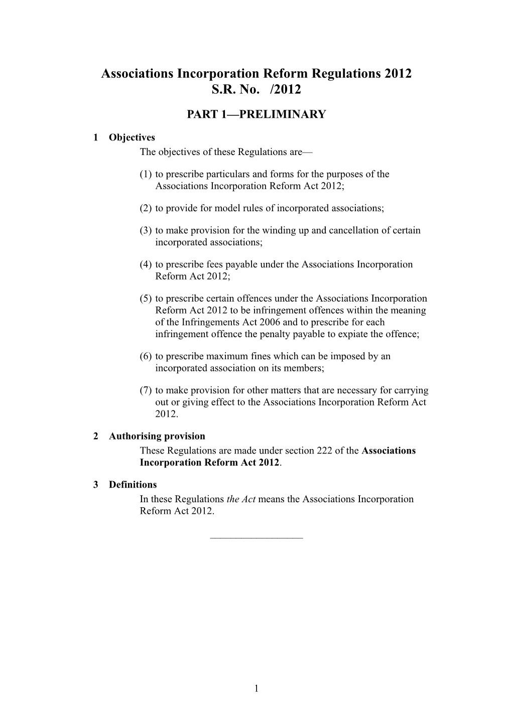 Associations Incorporation Reform Regulations 2012