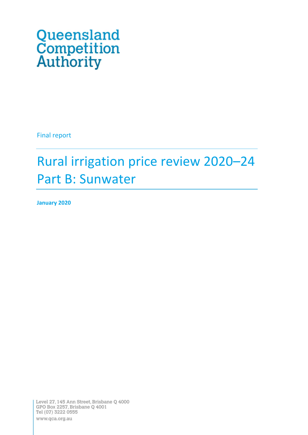 Rural Irrigation Price Review 2020–24 Part B: Sunwater