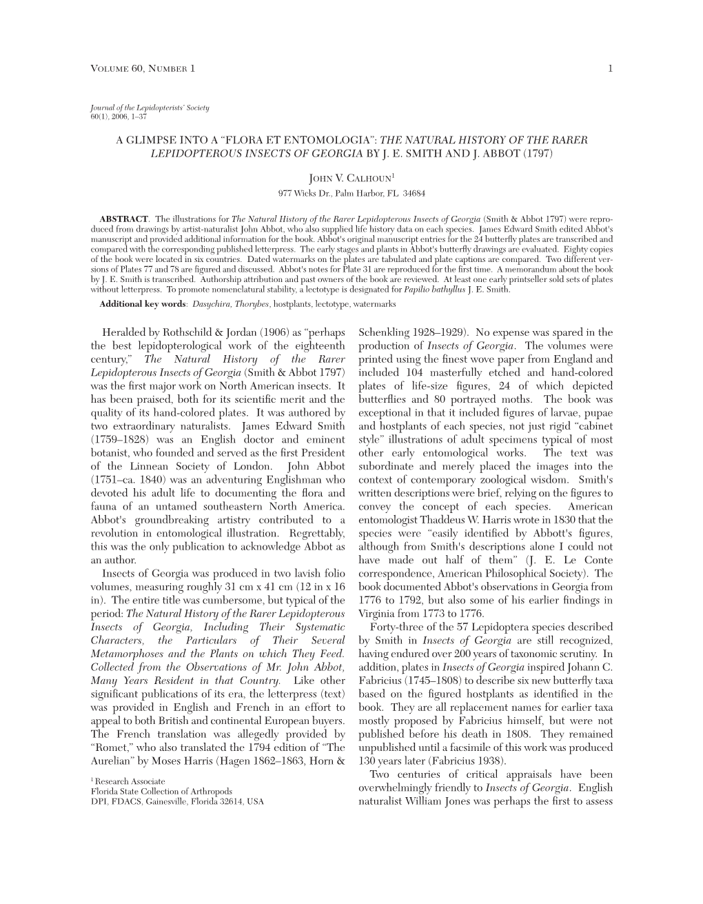 A Glimpse Into a “Flora Et Entomologia”: the Natural History of the Rarer Lepidopterous Insects of Georgia by J