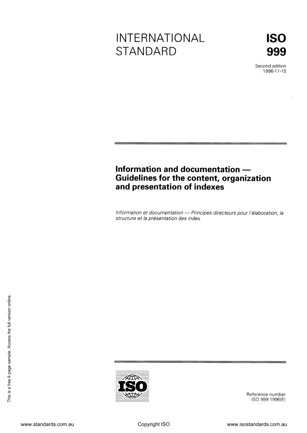 Information and Documentation - Guidelines for the Content, Organkation and Presentation of Indexes