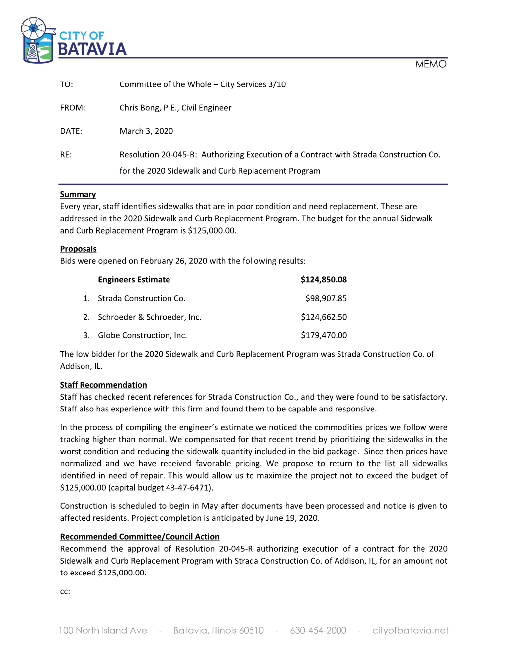 Committee of the Whole – City Services 3/10 FROM