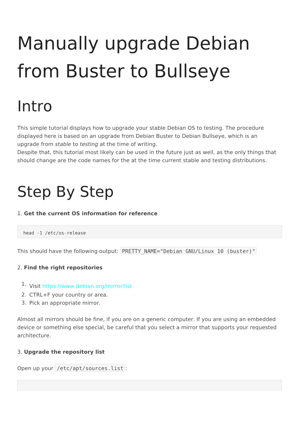 Manually Upgrade Debian from Buster to Bullseye