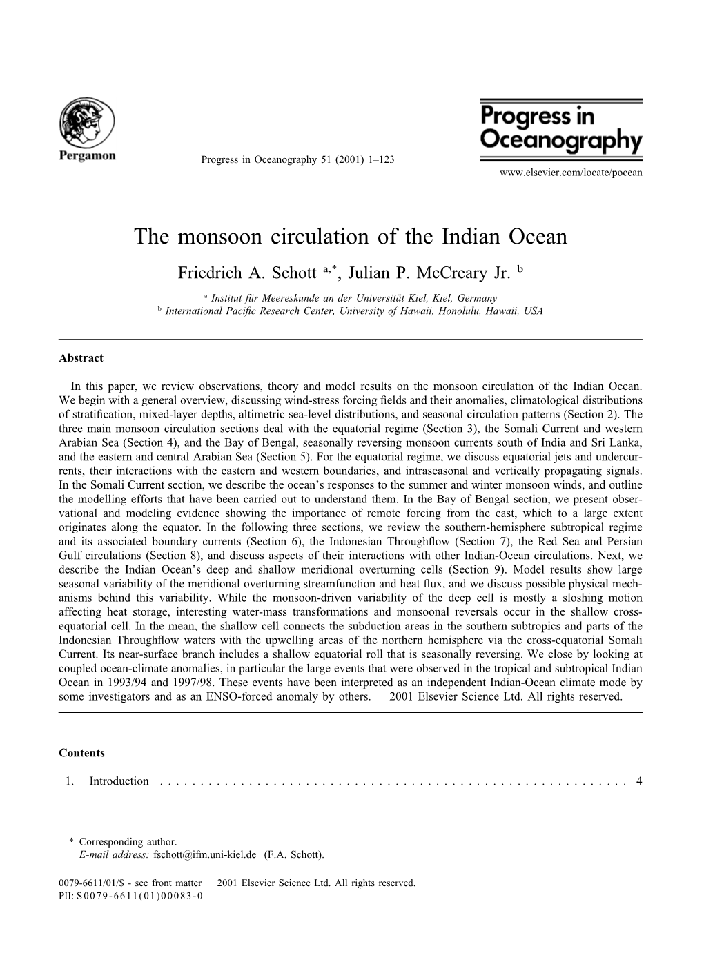 The Monsoon Circulation of the Indian Ocean Friedrich A