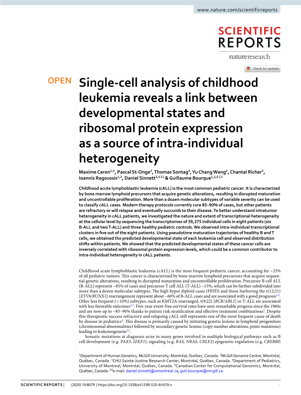 Single-Cell Analysis of Childhood Leukemia Reveals a Link Between