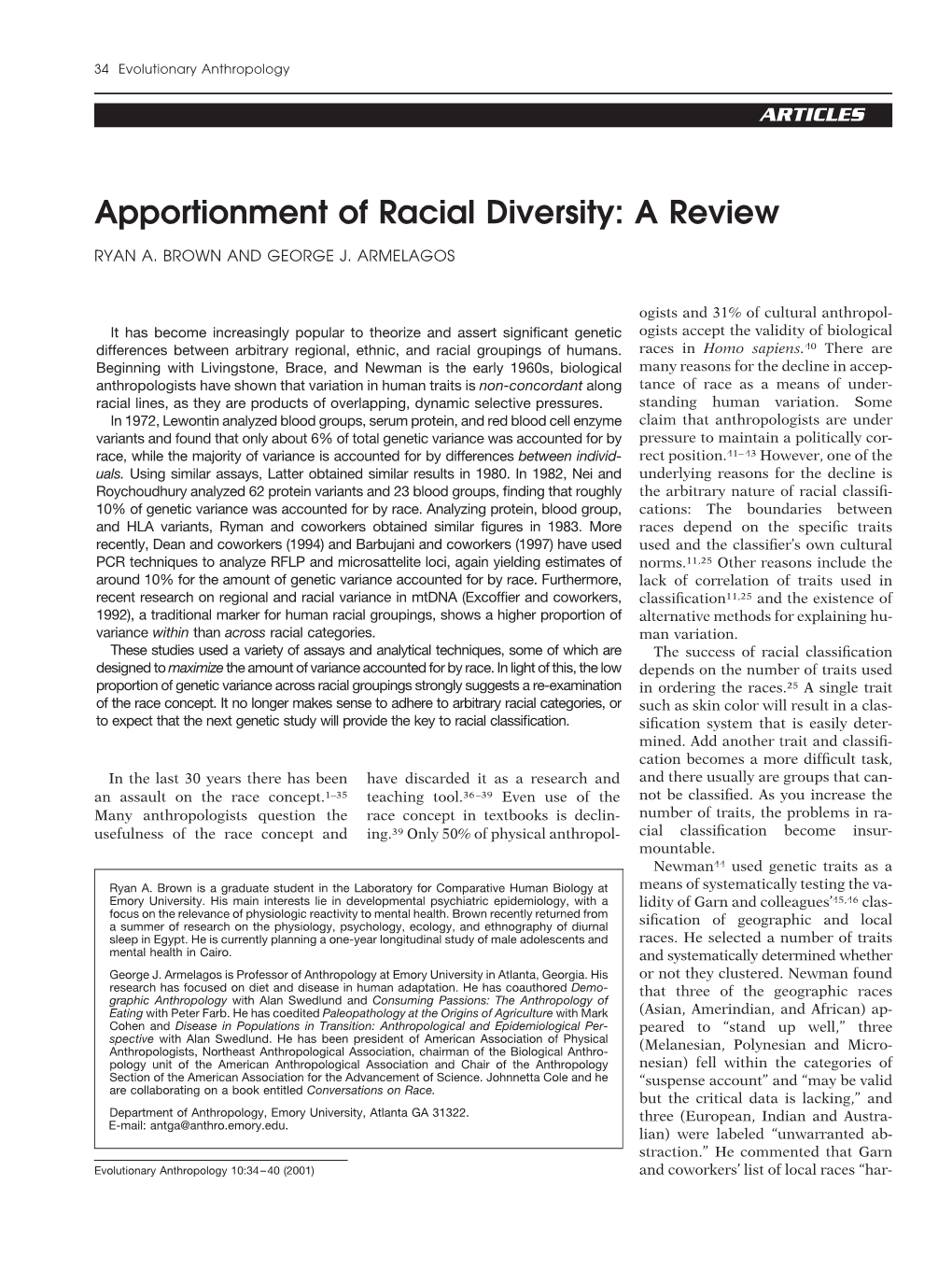 Apportionment of Racial Diversity: a Review