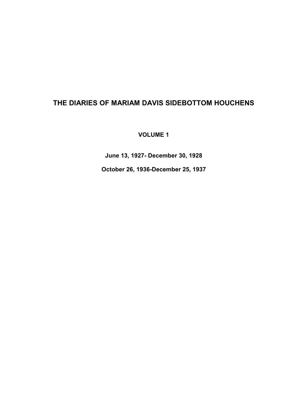 The Diaries of Mariam Davis Sidebottom Houchens