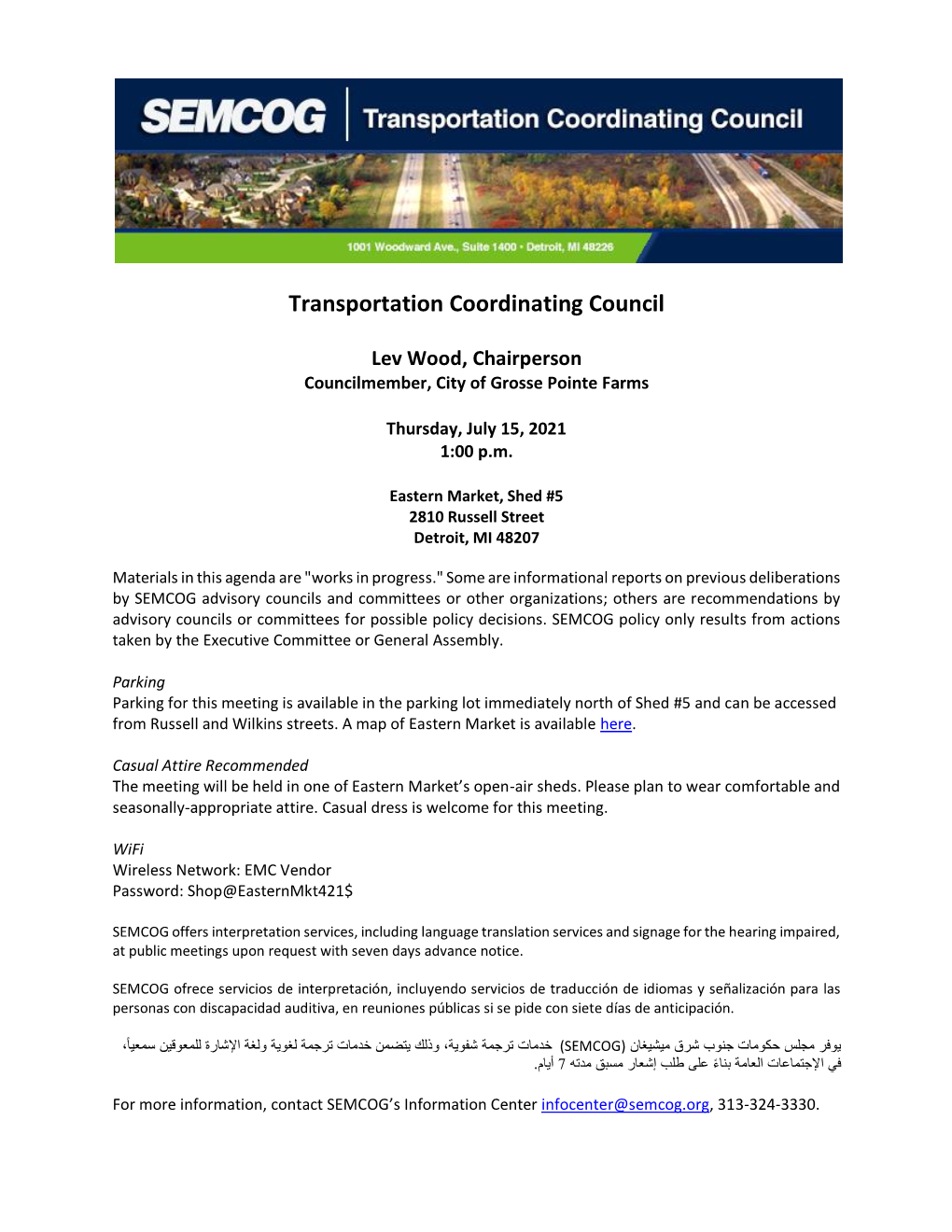 Transportation Coordinating Council Agenda for July 15, 2021