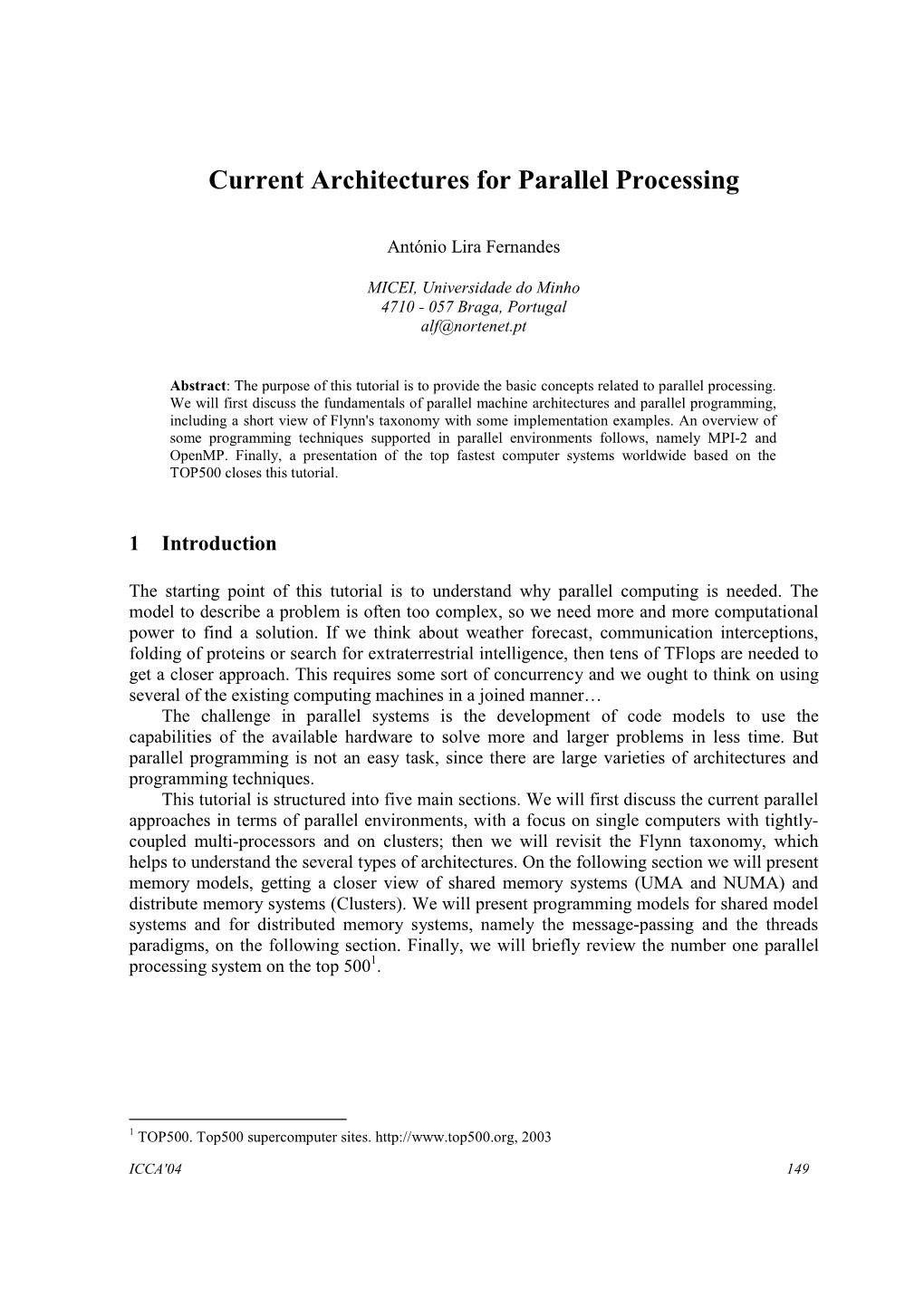 Current Architectures for Parallel Processing