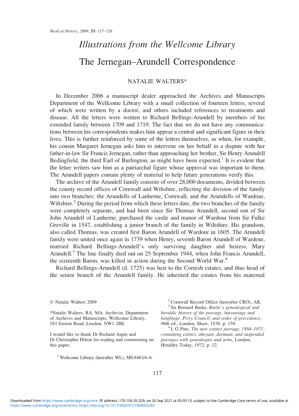 Illustrations from the Wellcome Library the Jernegan–Arundell Correspondence